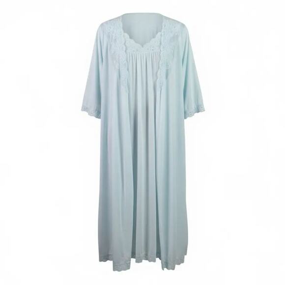 Vintage Shadowline Peignoir Set Blue Powder Chiffon Sheer Nylon Gown Robe XL - Picture 4 of 16
